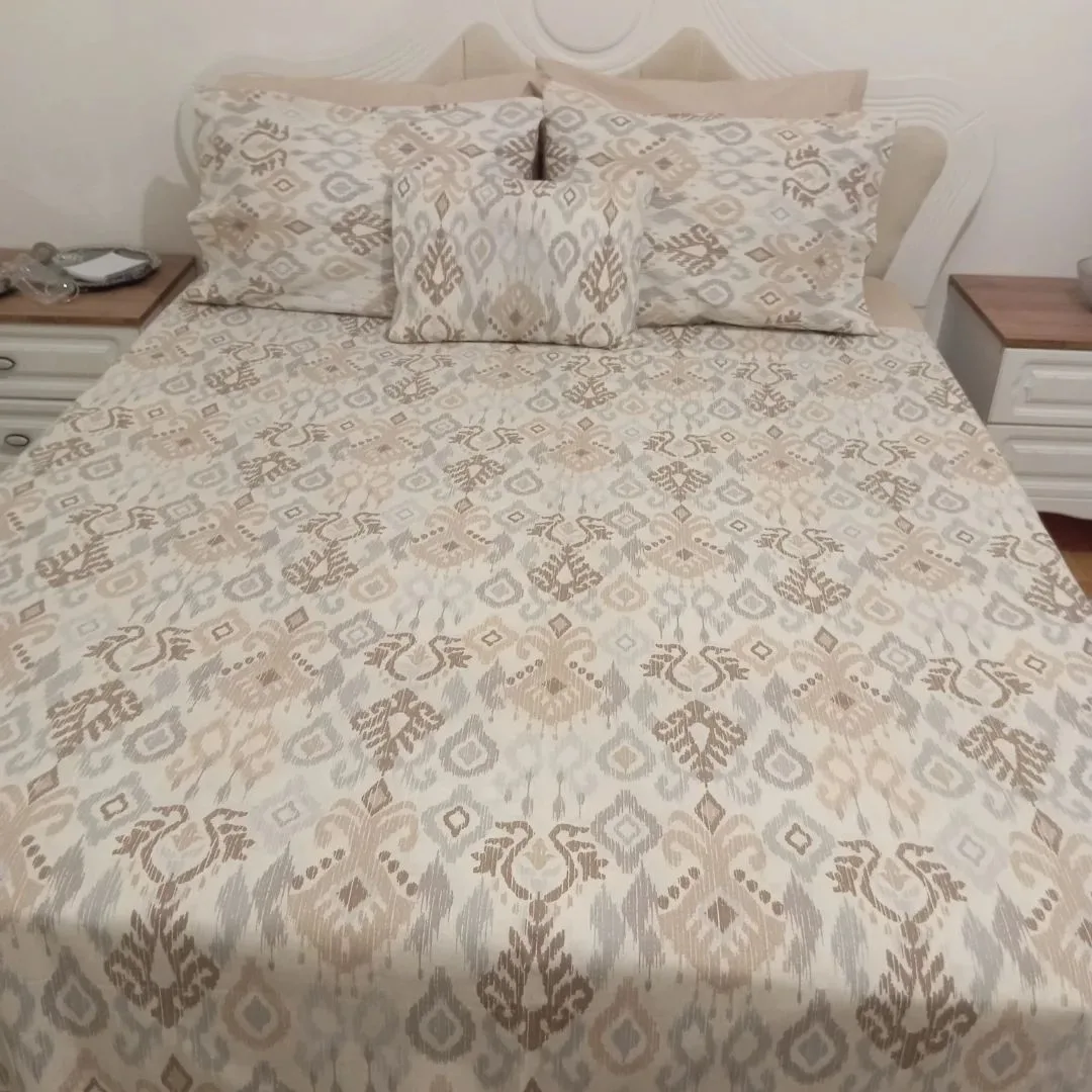 Etnik Desenli Bej Lüks Nevresim Takımı